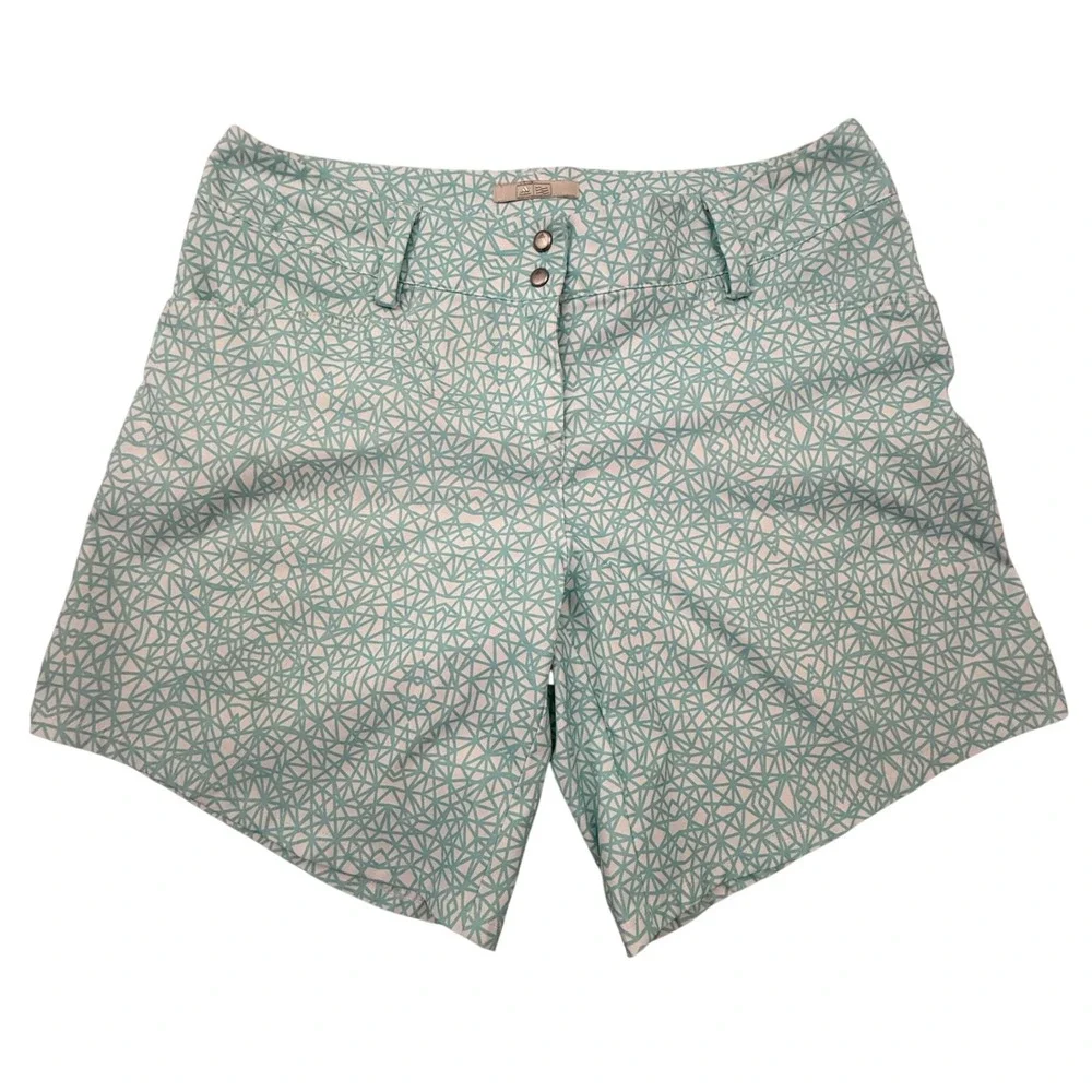 Adidas Golf Shorts Women 4 Teal Geometric Athletic Performance Shorts Pockets